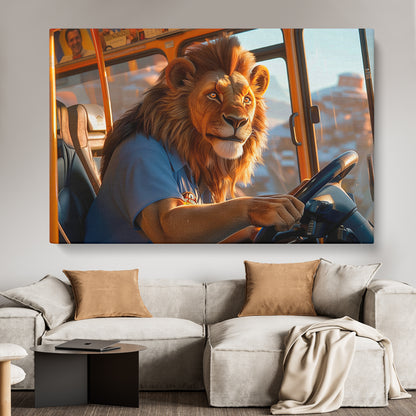 Lion Bus Driver Animals Canvas Print Artesty