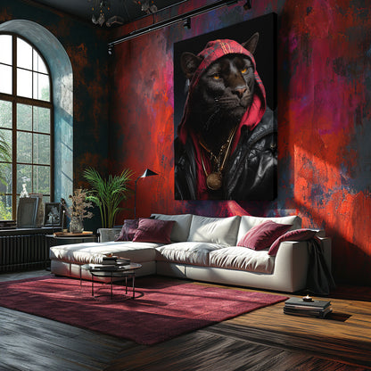 Hip-Hop Style Panther in Hoodie Canvas Prints Artesty