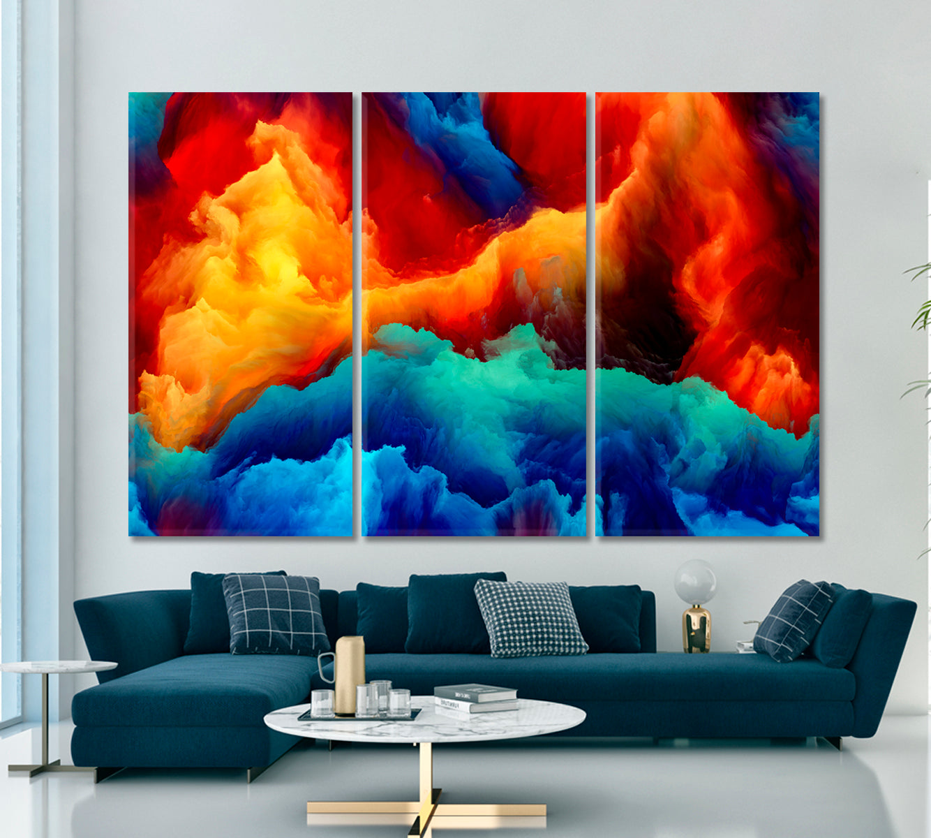 Misty Clouds Vibrant Flow Abstract Nebula Colorful Lightning Sky Skyscape Canvas Artesty 3 panels 36" x 24" 