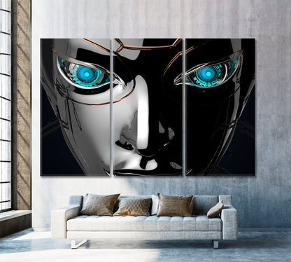 CYBER WORLD Female Bot Face Robot Futuristic Cyber Technology Poster Business Concept Wall Art Artesty 3 panels 36" x 24" 