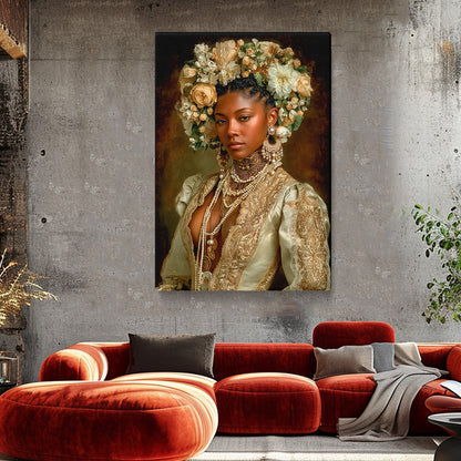 African Noblewoman Canvas Print with Floral Crown