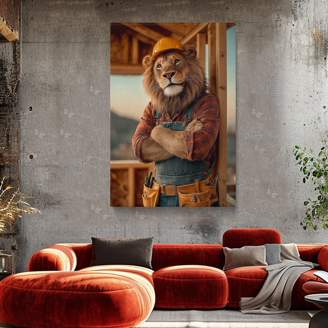 Construction Worker Lion Canvas Prints Artesty