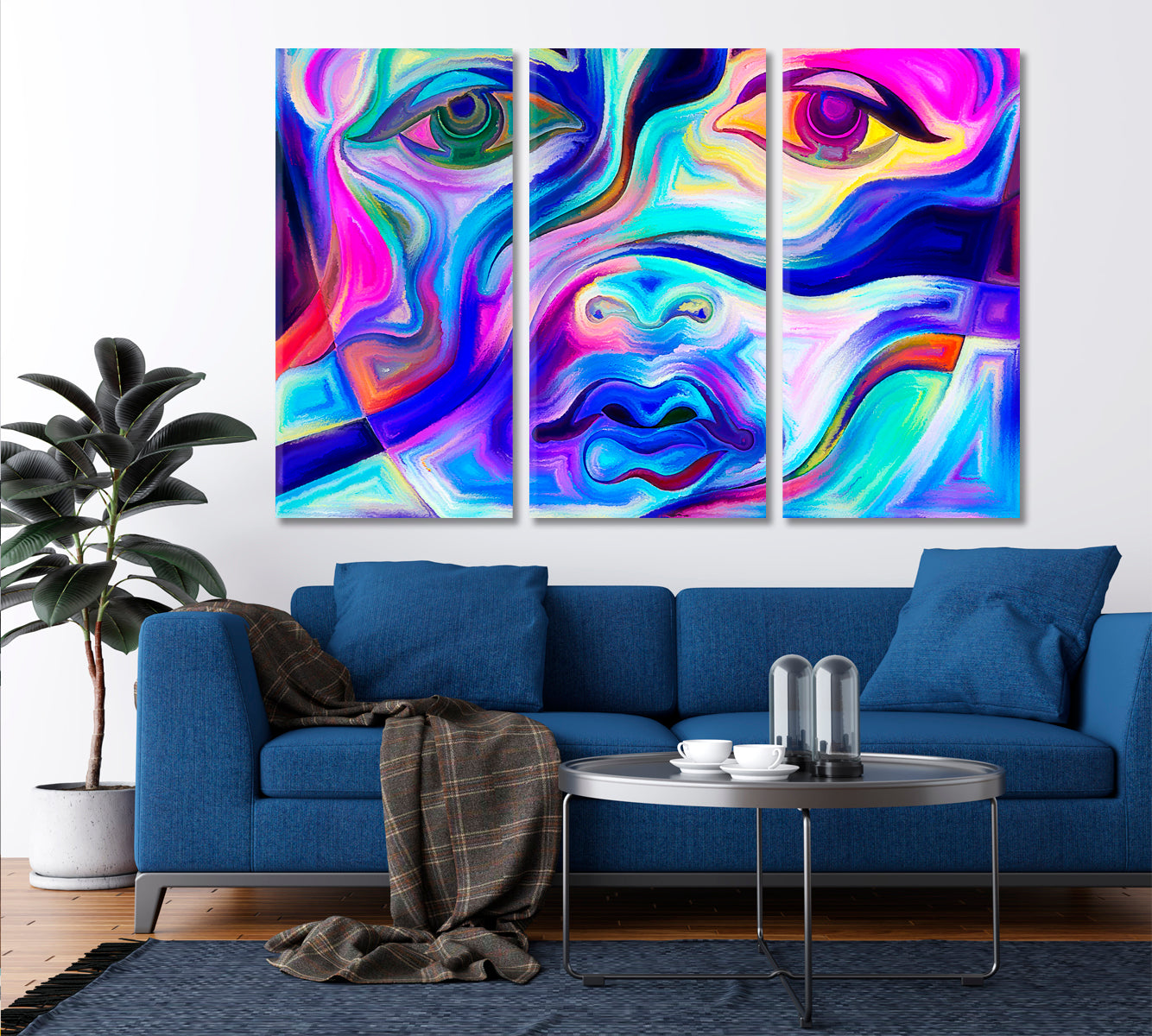 Vivid Frame of Mind Abstract Face Contemporary Art Artesty 3 panels 36" x 24" 