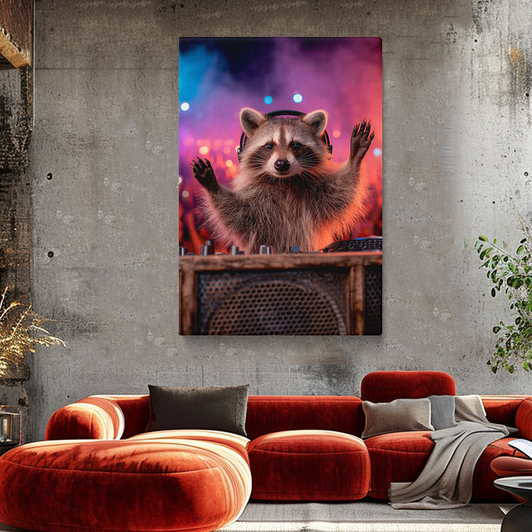 DJ Raccoon Portrait Canvas Prints Artesty
