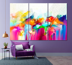 Abstract Flowers Vivid Modern Impressionist Contemporary Art Artesty 3 panels 36" x 24" 