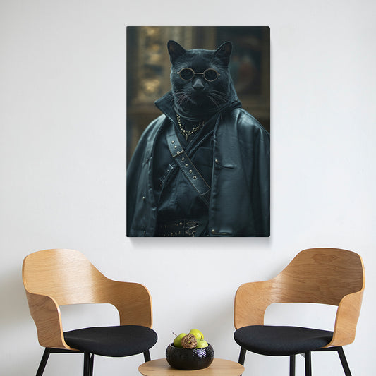 Cool Black Cat in Leather Jacket and Sunglasses Canvas Prints Artesty