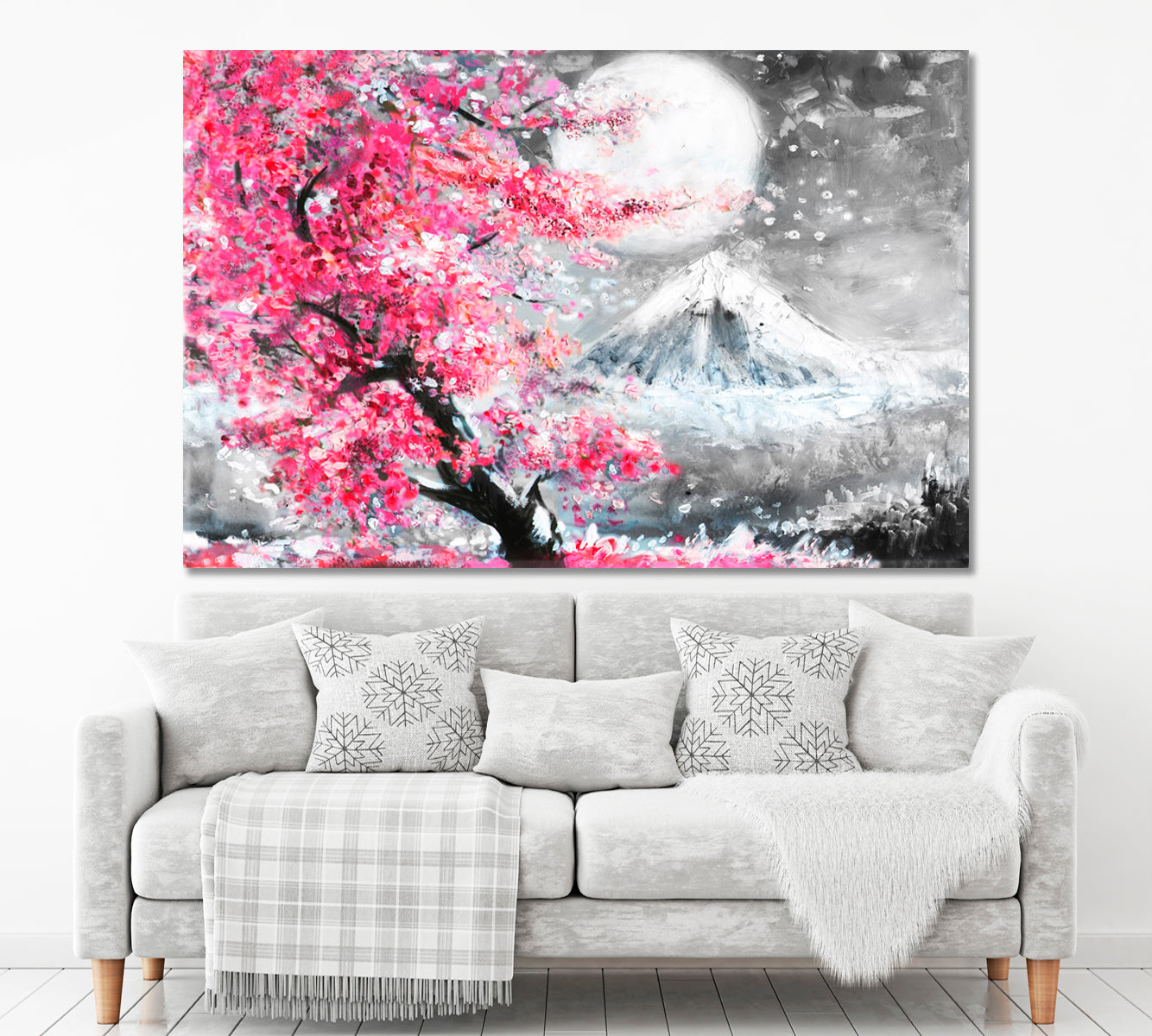 Landscape With Sakura And Mountain Asian Style Canvas Print Wall Art Artesty   