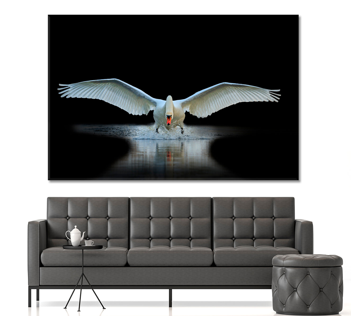 Swan With Open Wings Unique Moment Animals Canvas Print Artesty   