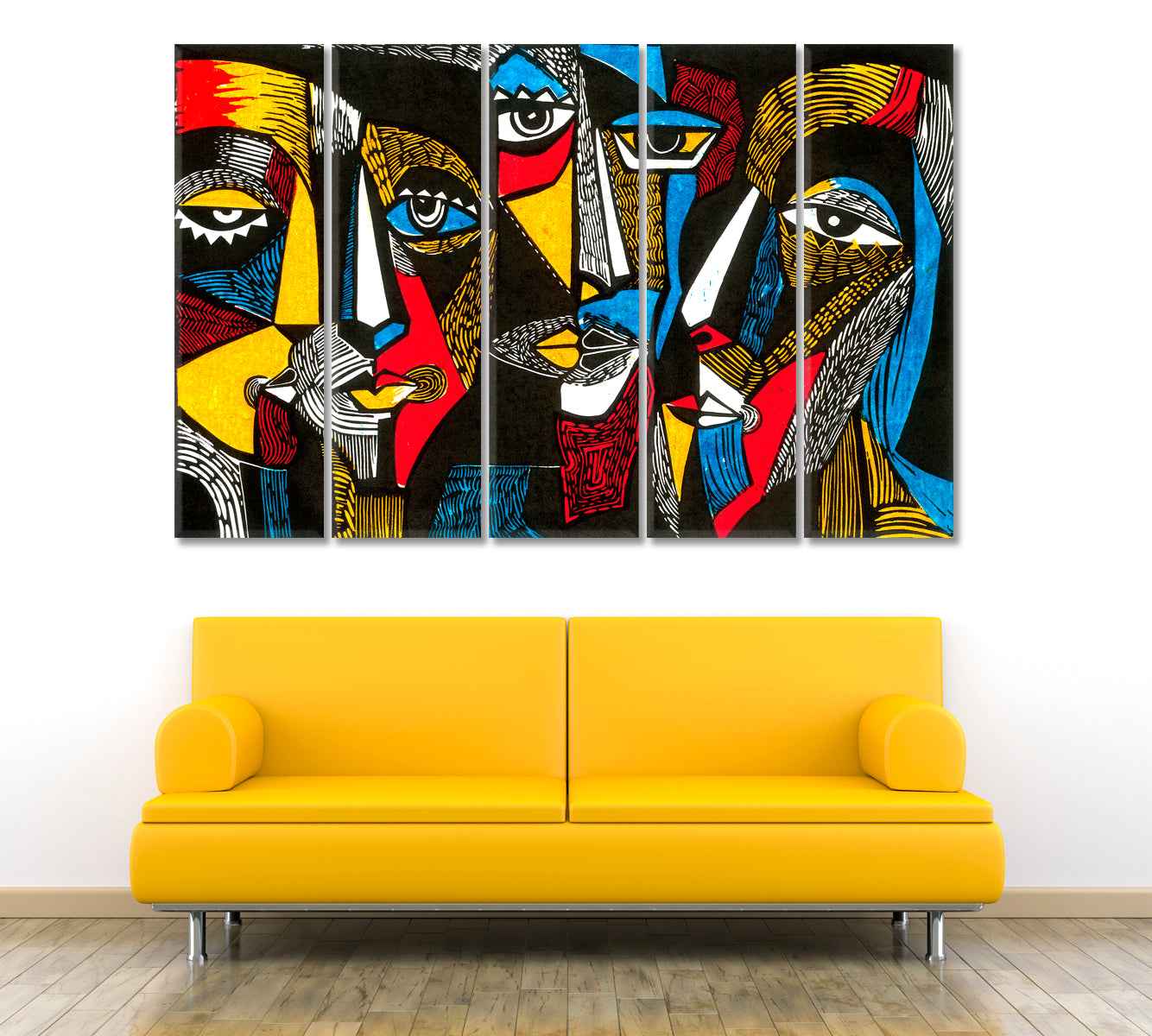 Abstract Surreal-colored Faces Yellow Red White Blue Black Abstract Art Print Artesty   