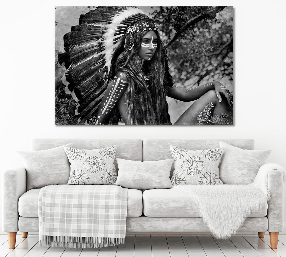 CHIEFTAIN Attractive Indian Woman Black And White Portrait Photo Art Artesty 1 panel 24" x 16" 