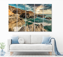 California's Beautiful Scenery Rocks Pacific Ocean Scenery Landscape Fine Art Print Artesty 5 panels 36" x 24" 