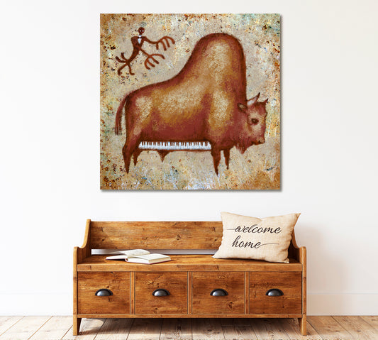 Funny Cute Grand Piano Buffalo People Portrait Wall Hangings Artesty 1 Panel 12"x12" 