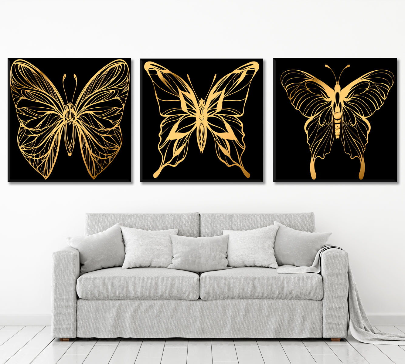 Gold Butterflies Set of 3 Tropical, Exotic Art Print Artesty   
