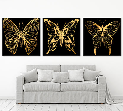 Gold Butterflies Set of 3 Tropical, Exotic Art Print Artesty   