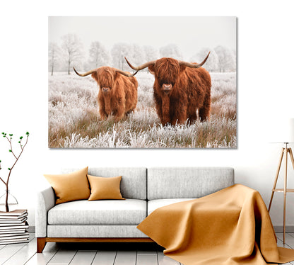 Hairy Scottish Highland Cow Winter Landscape Animals Canvas Print Artesty   