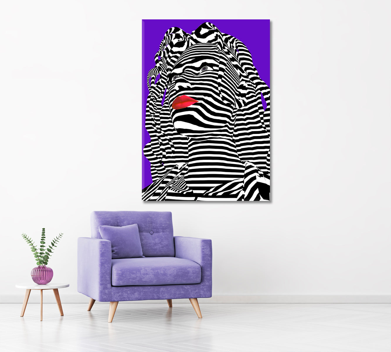 POP ART Zebra Girl's Face White Stripes Red Lips Celebs Canvas Print Artesty   