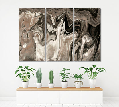 POURING CHOCOLATE Brown Beige Creamy Fluid Art, Oriental Marbling Canvas Print Artesty   