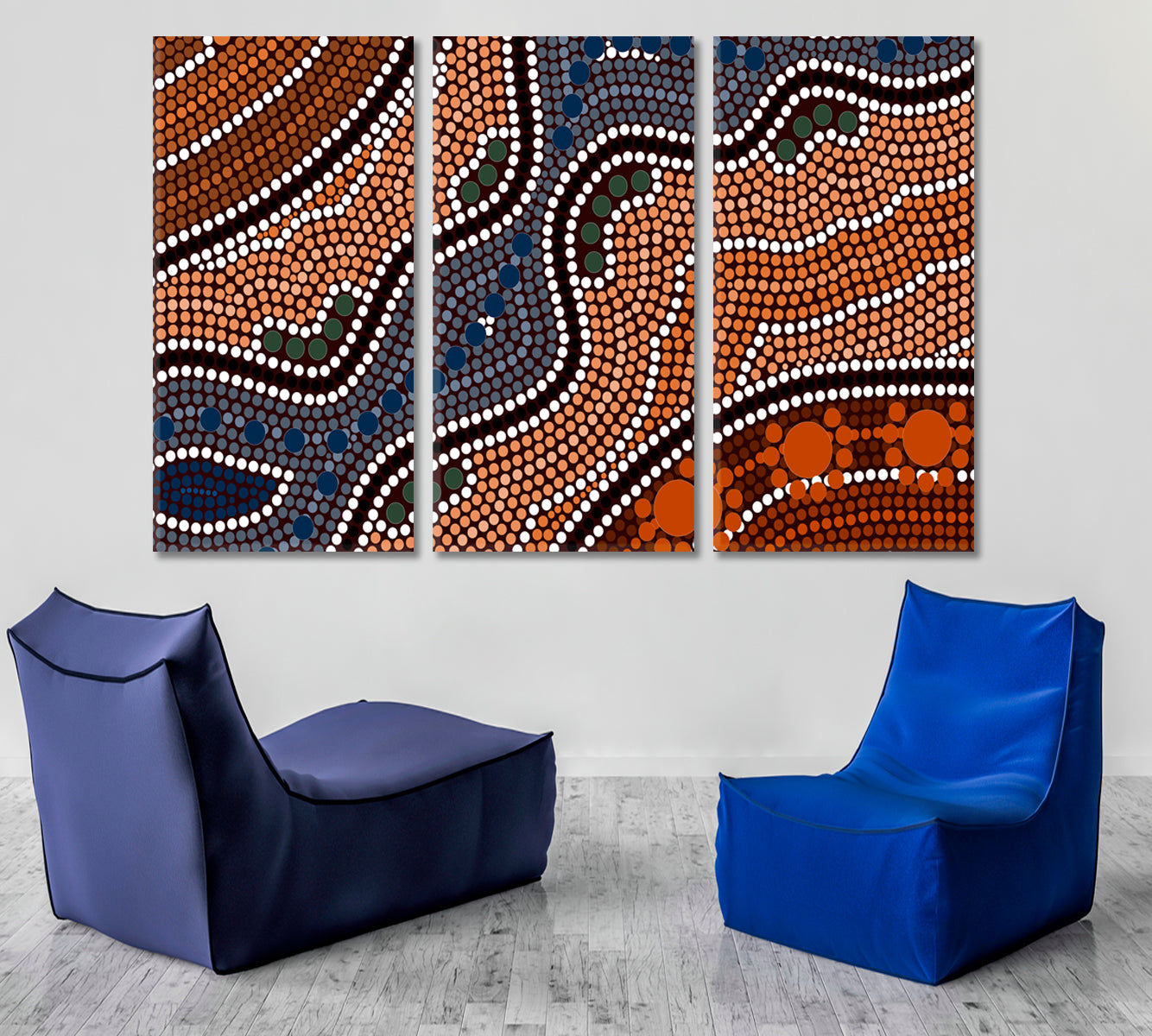 RIVER Aboriginal Australian Style Dot Painting Abstract Art Print Artesty 3 panels 36" x 24" 