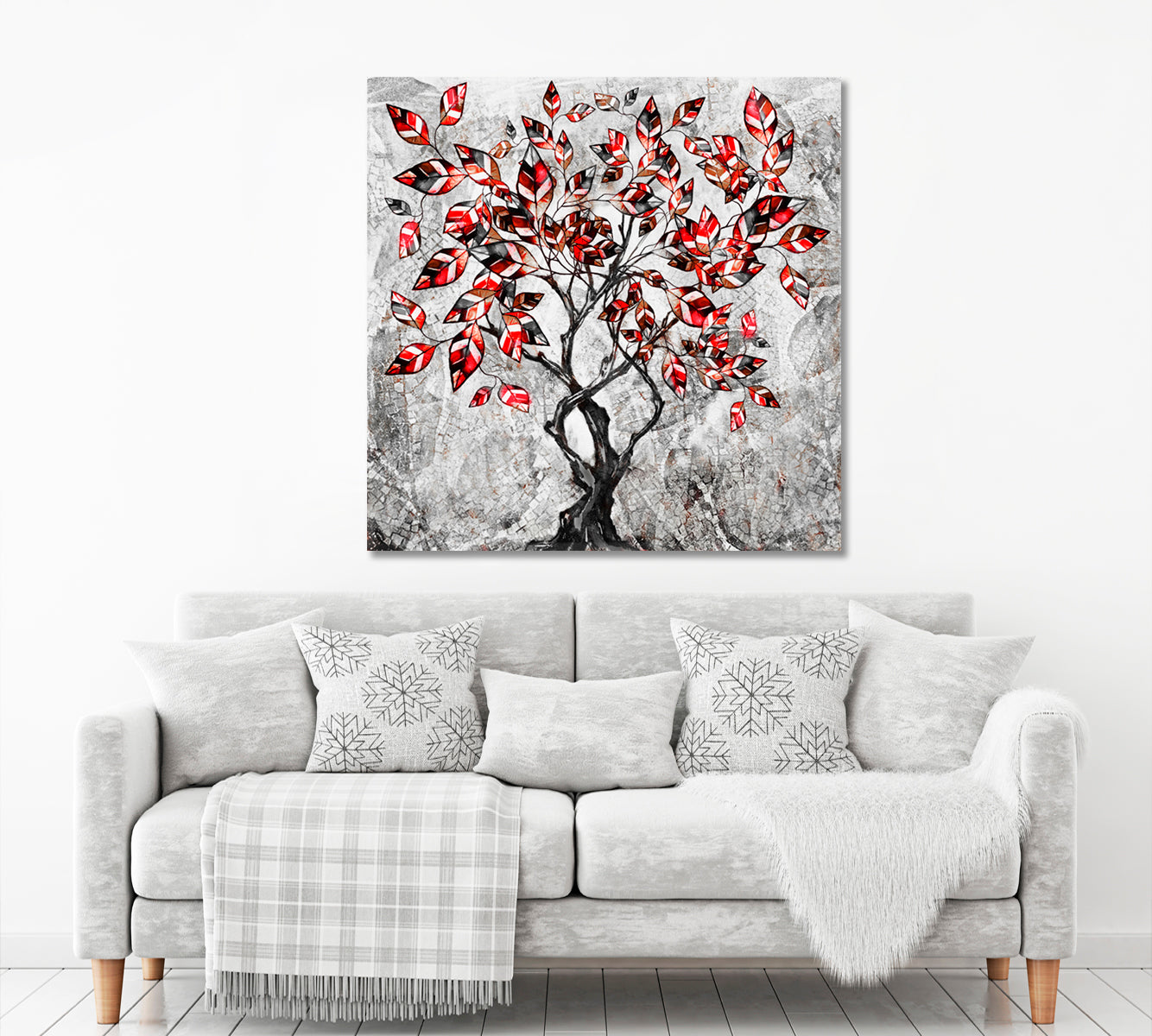 Stylized Tree Modern Abstract Red Black and White Abstract Art Print Artesty   