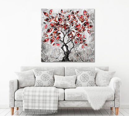 Stylized Tree Modern Abstract Red Black and White Abstract Art Print Artesty   