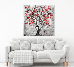 Stylized Tree Modern Abstract Red Black and White Abstract Art Print Artesty   