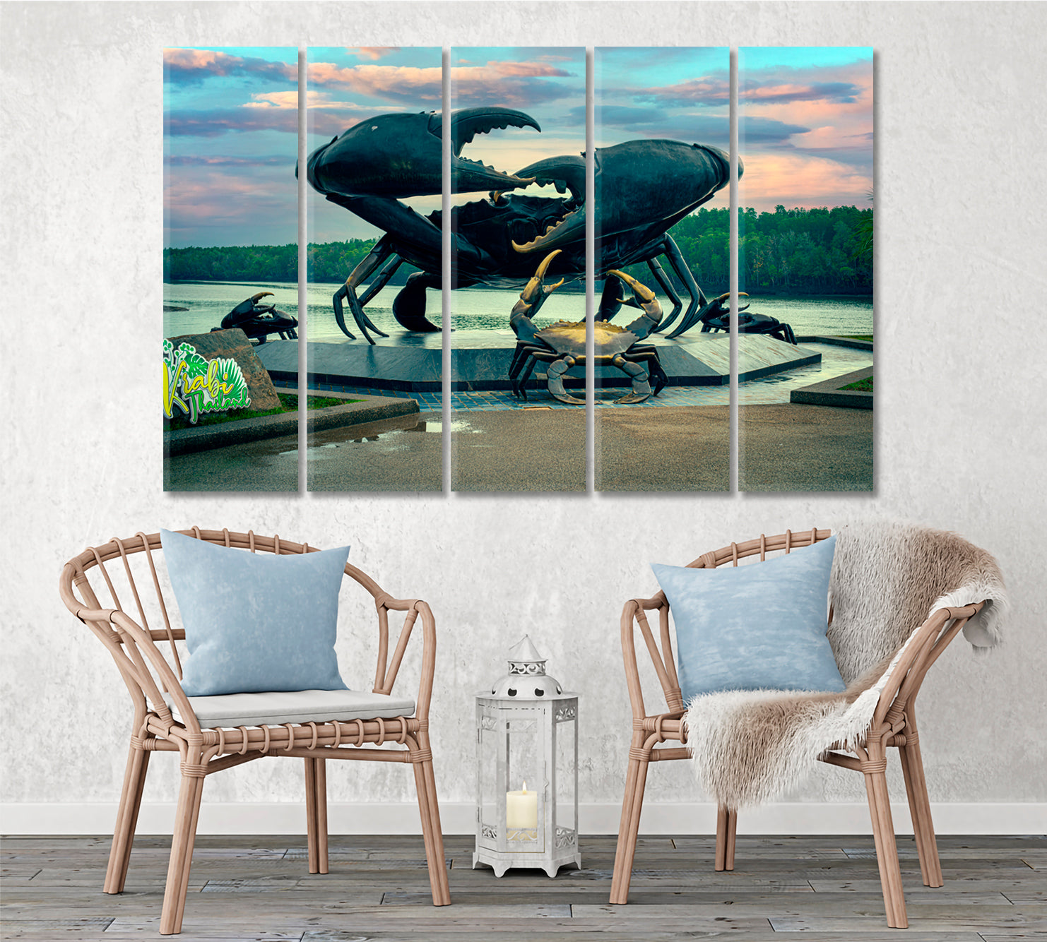 The Black Mud Crabs Sculpture Krabi Iconic Landmark Thailand Famous Landmarks Artwork Print Artesty 5 panels 36" x 24" 