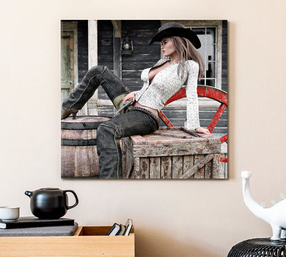 USA OLD WEST Cowgirl Vintage Affordable Canvas Print Artesty   