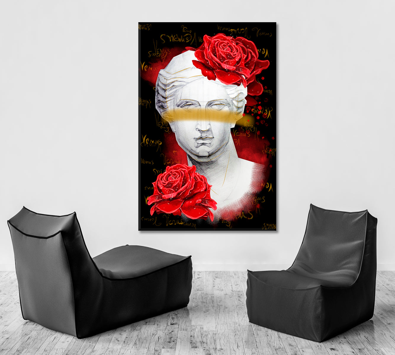 VENUS Artistic Greek Goddess Head Statue Red Roses Abstract Art Print Artesty 1 Panel 16"x24" 