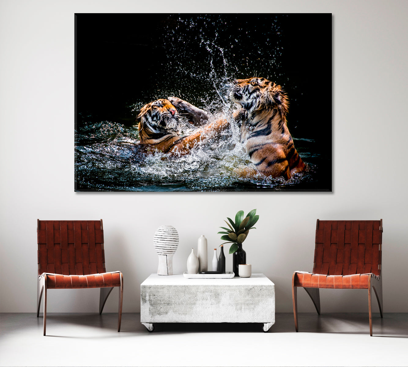 WILD CAT Two Tigers Fighting In Water Animals Canvas Print Artesty   