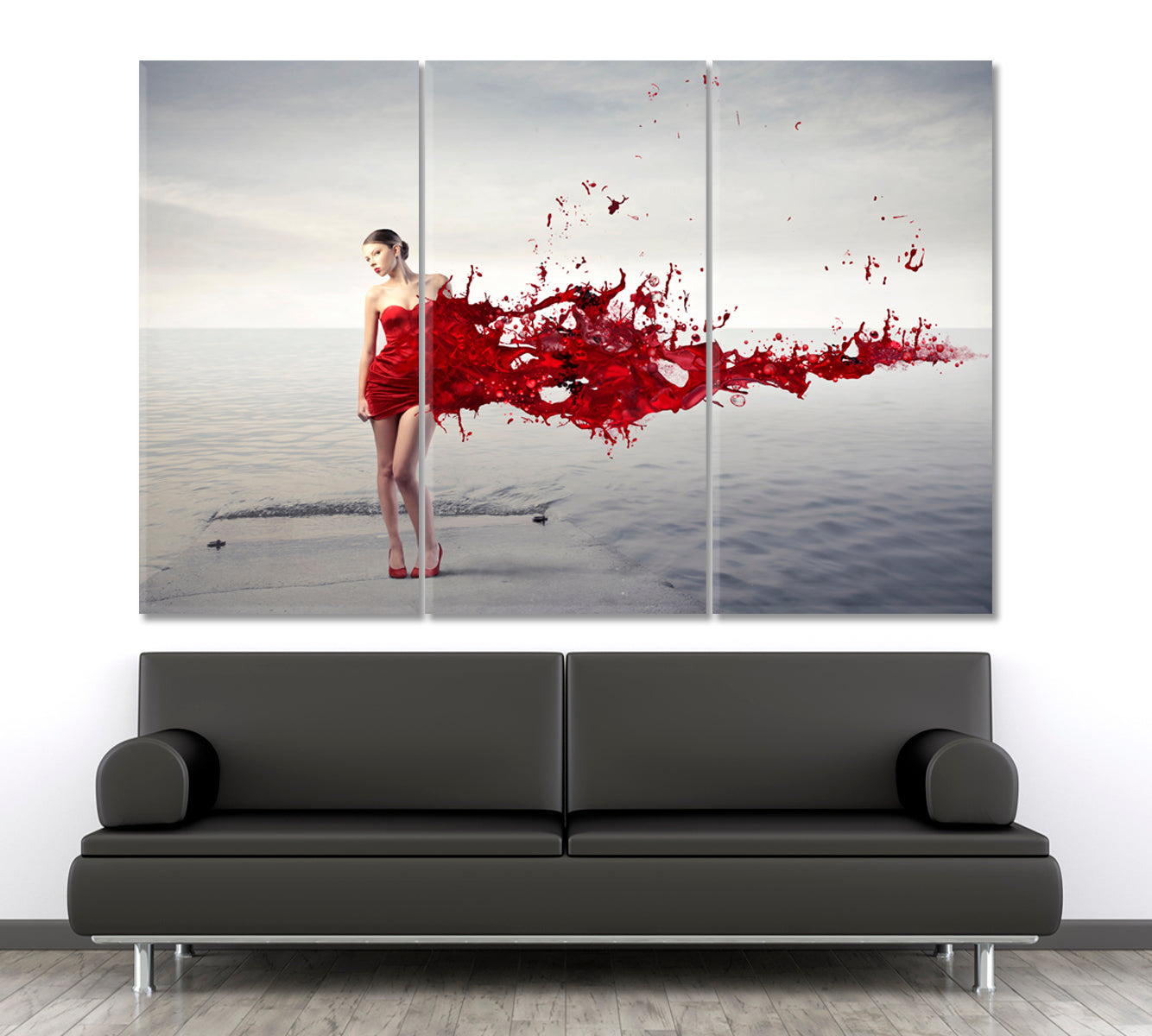 LADY IN RED Beautiful Woman on Pier Vintage Affordable Canvas Print Artesty   