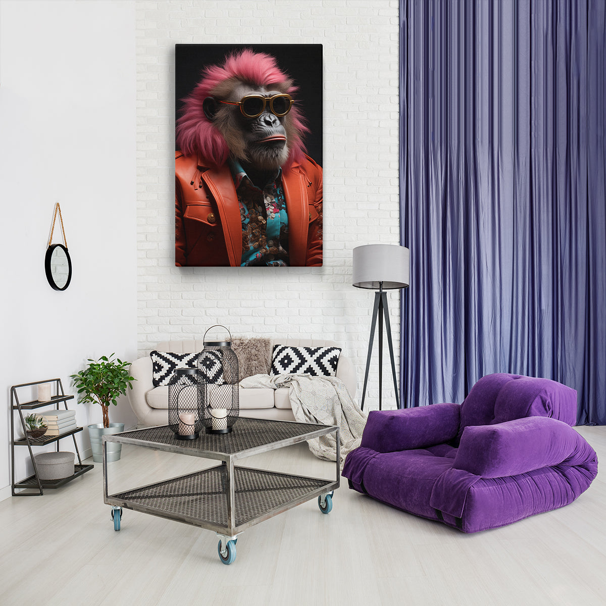 Stylish Monkey in Orange Jacket and Sunglasses Canvas Prints Artesty
