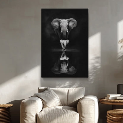 Elephant and Calf Black and White Reflection Canvas Prints Artesty