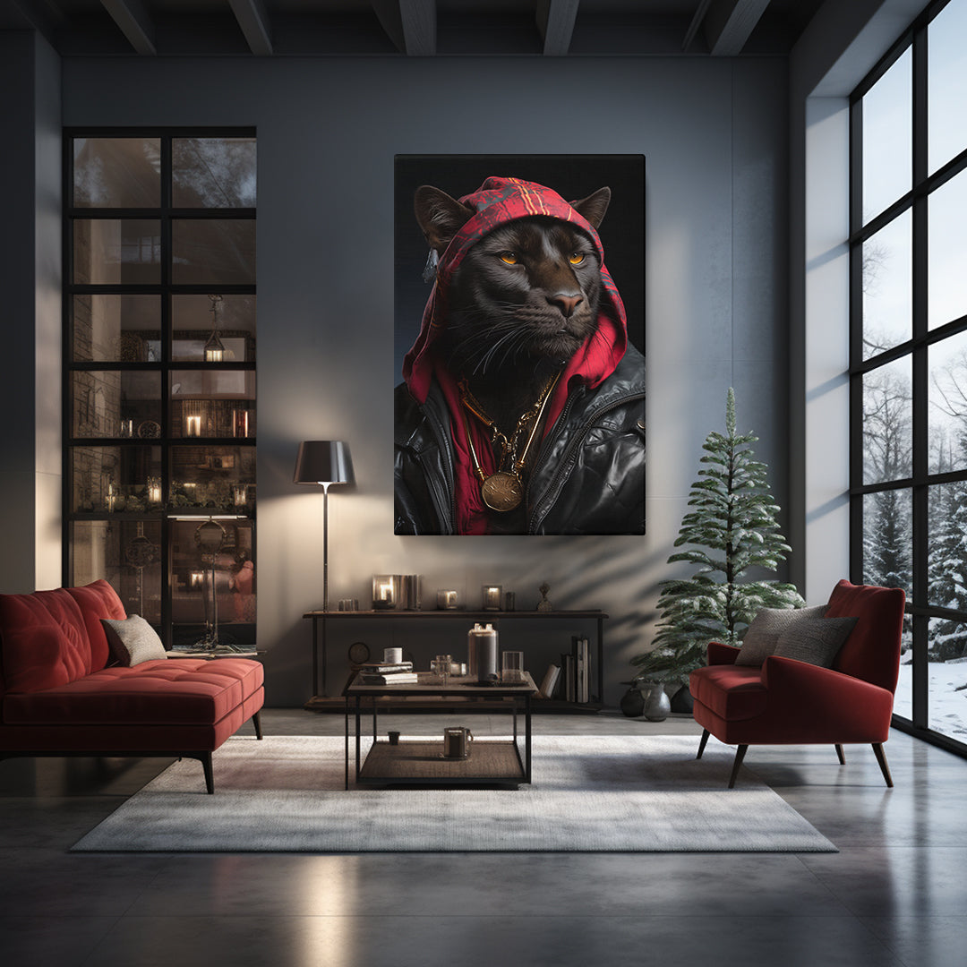 Hip-Hop Style Panther in Hoodie Canvas Prints Artesty
