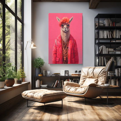 Llama Dressed in Pink Hipster Coat Canvas Prints Artesty
