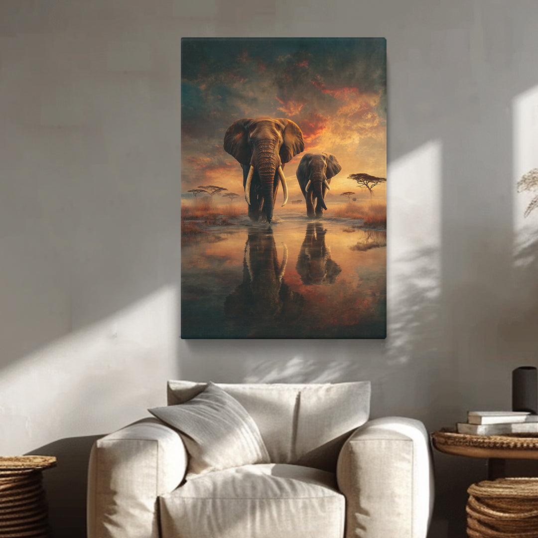 Majestic African Elephants at Sunset Canvas Prints Artesty