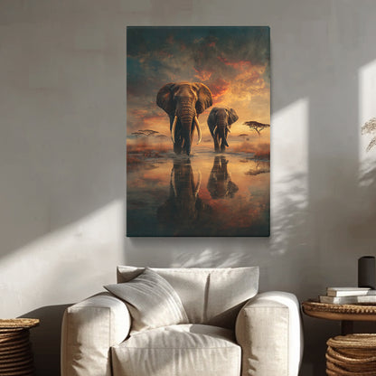 Majestic African Elephants at Sunset Canvas Prints Artesty