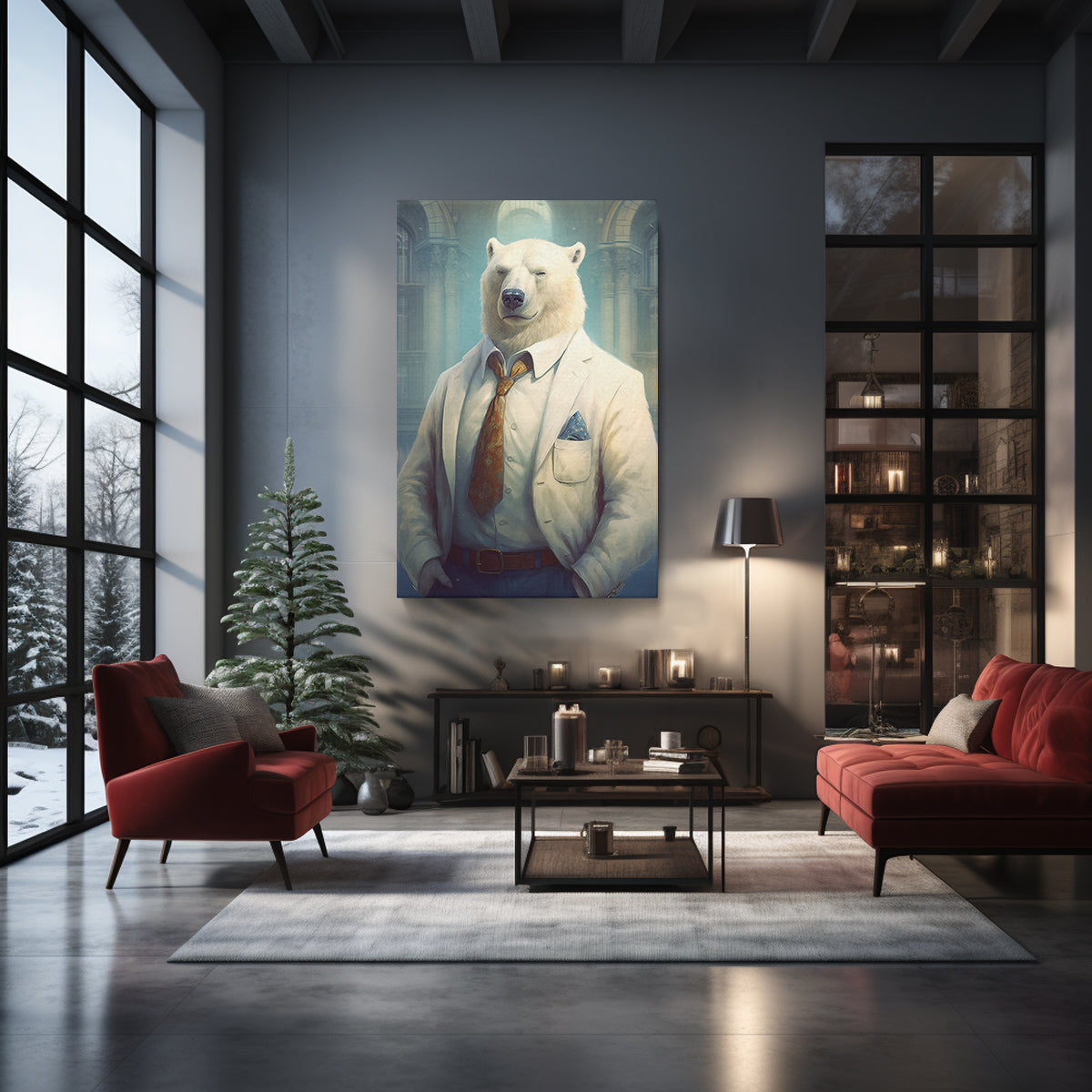 Polar Bear in Suit, Animal Office Decor Canvas Prints Artesty 1 Panel 24"x36" 