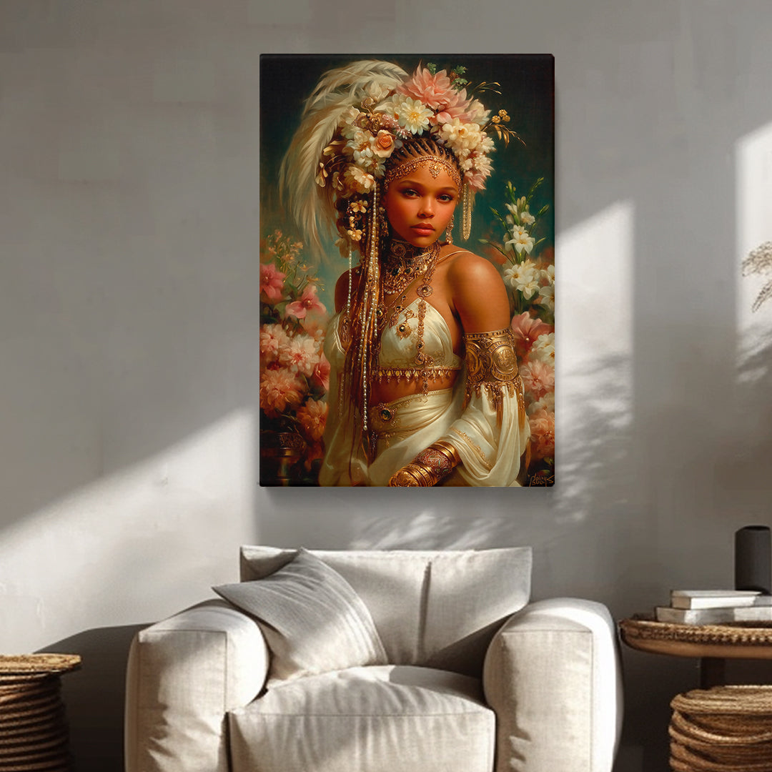 African Goddess with Floral Crown Canvas Prints Artesty