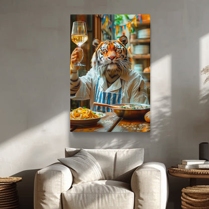 Tiger Chef With Wine Canvas Prints Artesty