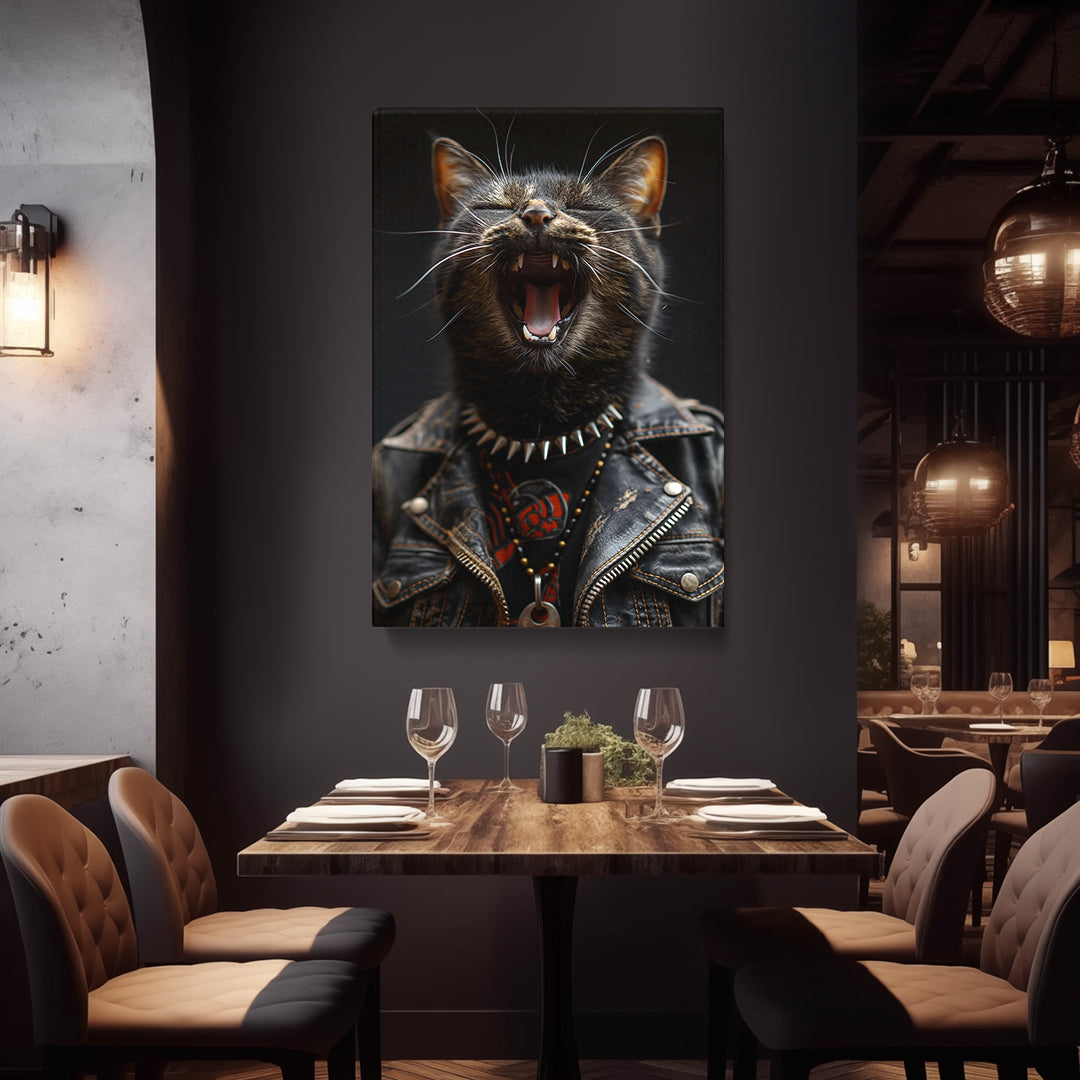 Rockstar Cat in Leather Jacket Canvas Prints Artesty
