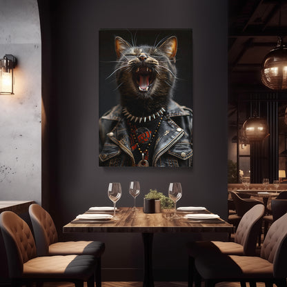 Rockstar Cat in Leather Jacket Canvas Prints Artesty