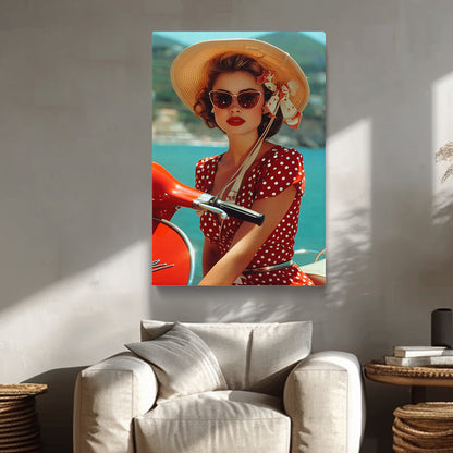Girl on Retro Scooter Canvas Prints Artesty
