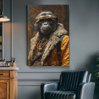 Boho Gorilla in Retro Outfit Canvas Prints Artesty 1 Panel 16"x24"