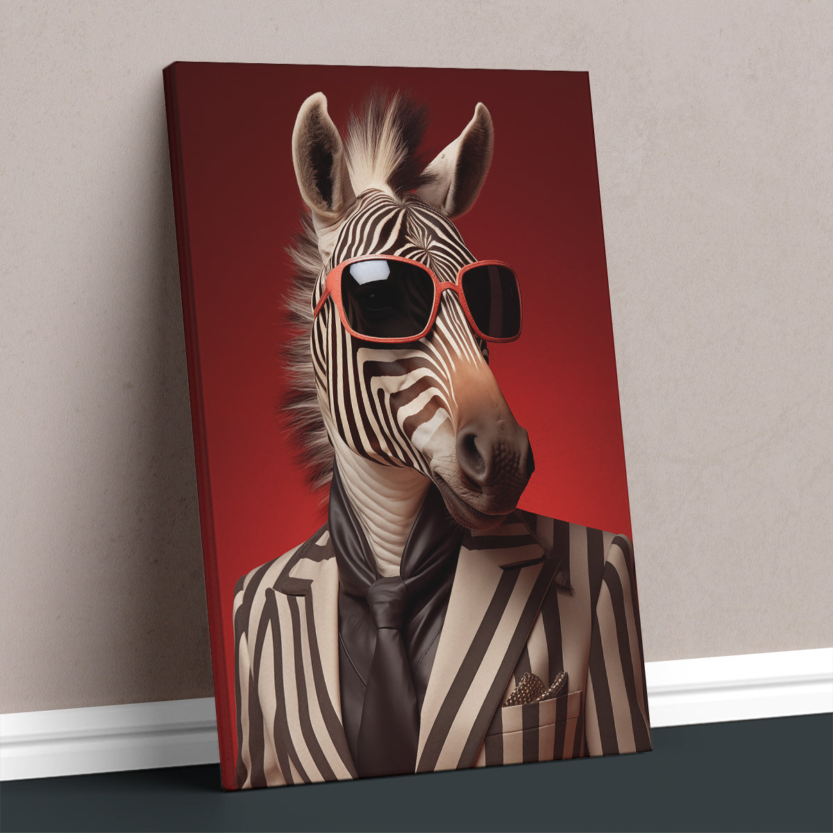 Chic Zebra in Pinstripe Suit, Quirky Animal Art Abstract Art Print Artesty 1 Panel 24"x36" 