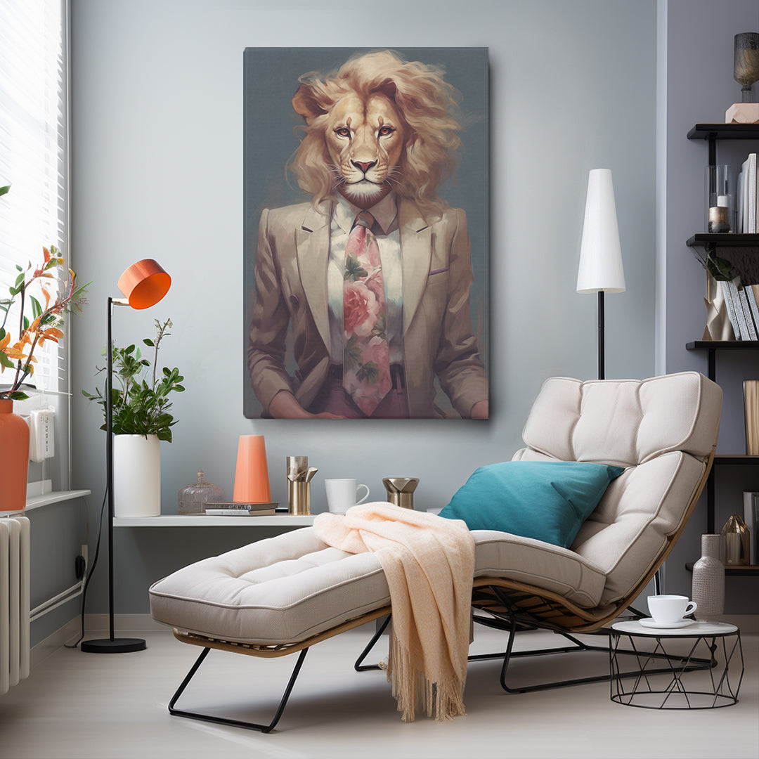 Lion in Floral Tie and Blazer Canvas Prints Artesty