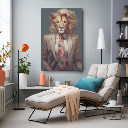 Lion in Floral Tie and Blazer Canvas Prints Artesty