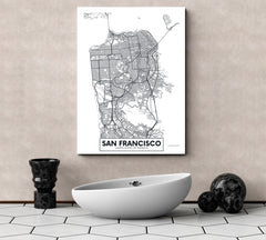 Detailed City Map San Francisco California USA Maps Canvas Artwork Artesty 1 Panel 16"x24" 