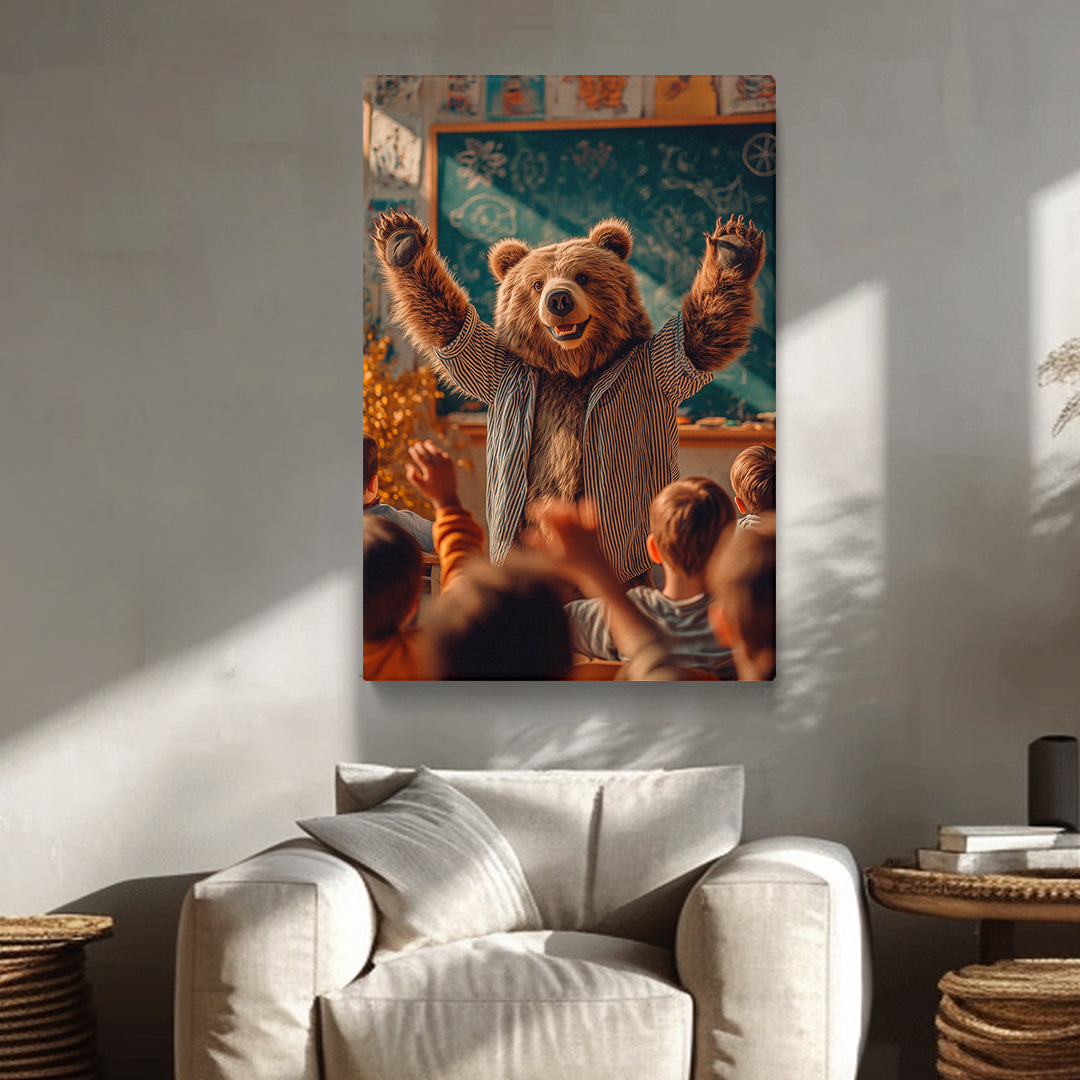 Happy Bear Teacher in Classroom Canvas Prints Artesty