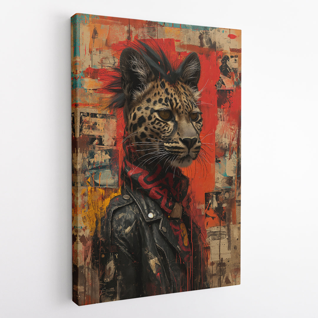 Leopard in Leather Jacket Punk Style Canvas Prints Artesty