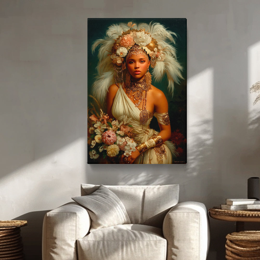 African Women Portrait with Feathers Crown Canvas Prints Artesty